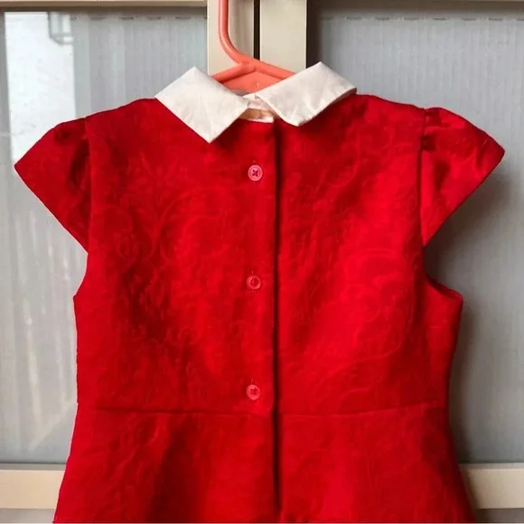 JANIE AND JACK Red Jacquard Holiday Dress Size 3 Floral Formal Valentines - Picture 6 of 8